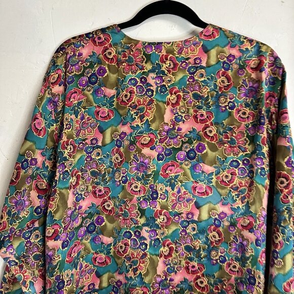 Victoria's Secret Silk Floral Tunic Blouse Womens Medium VTG Cardigan Cover Up - Picture 9 of 11